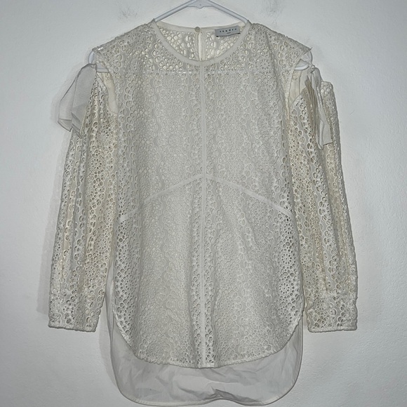 Sandro Tops - Sandro Paris White Eyelet Off Shoulder Sheer Blouse Size 1 Small